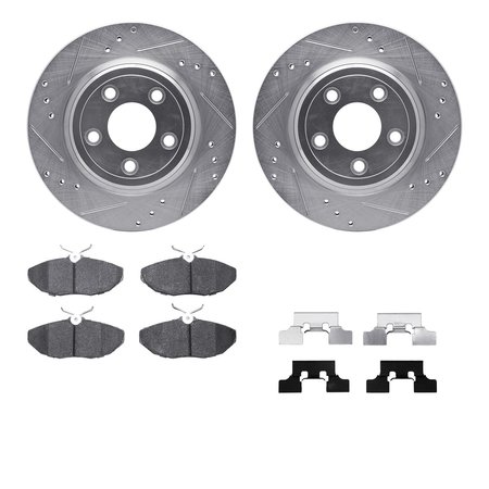 DYNAMIC FRICTION CO 7612-54005, Rotors-Drilled, Slotted-Silver w/ 5000 Euro Ceramic Brake Pads incl. Hardware, Zinc Coat 7612-54005